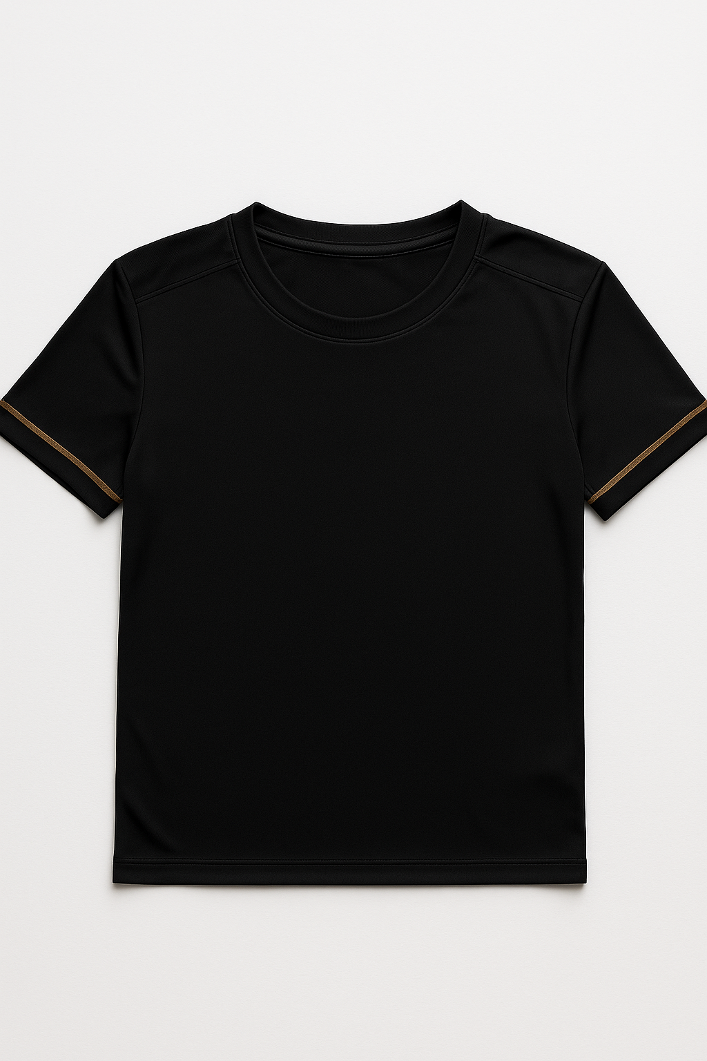 Camiseta deportiva negra Dry‑Fit con detalles dorados en las mangas y logo Sweetfitandcoffee